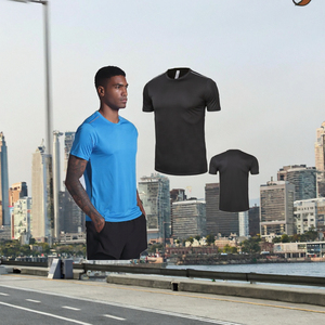 T-shirt de course pour homme à manches courtes, 100 % polyester tricoté, uni, respirant et anti-transpiration, coupe ajustée, style décontracté élégant - Product Image 3