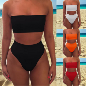 2026 Damen Einfarbiges 2-Teiliges Set Hochgeschnittener V-String Bikini Bademode Schnelltrocknend Spandex/Polyester - Product Image 2