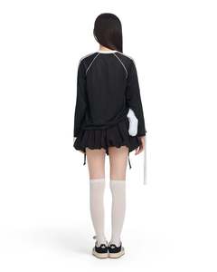 Noir Rabbit Jersey Regular Fit Striped Sheen Poly Spandex Long Sleeve T-Shirts With Center Front Embroidery And Sleeve Lace <b>Bows</b> - Product Image 3