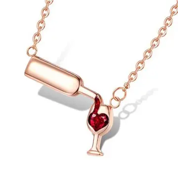 NC-0380 Mewah Hati Tinggi Cangkir Botol Anggur Kalung Berlian Kalung Perhiasan Wanita Kalung Rantai untuk Wanita