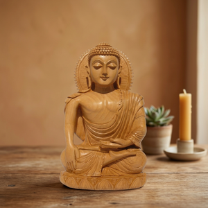 Figura de Buda de Madera Hecha a Mano, Ecológica, Tallada, Estatua de Meditación, Arte Coleccionable, Decoración de Rajastán - Product Image 3
