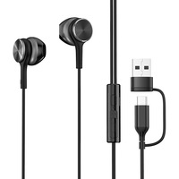 Écouteurs filaires numériques USB et Type-C de 2 m pour le gaming, la surveillance, l'ordinateur de bureau, écouteurs filaires 2-en-1