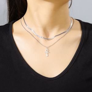 Ankh 십자가 이집트 부적 목걸이 스테인레스 스틸 생명의 열쇠 상징 십자가 펜던트 목걸이 여성 종교 보석 - Product Image 4