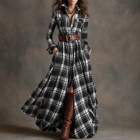 Robe longue décontractée vintage pour femmes grandes tailles, à carreaux, tissée, écologique, respirante, lavable, taille naturelle, ourlet asymétrique, amincissante