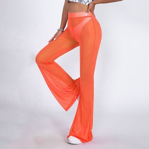 Pantalon <span class=keywords><strong>noir</strong></span> à volants pour femmes Pantalon de danse transparent Pantalon de bikini à taille haute Leggings en maille Pantalon de yoga - Product Image 6