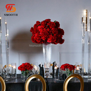 SMOOTH Wholesale Wedding Table Centerpieces Cheap Colored Tall Ribbed Glass <b>Vase</b> for Flower Arrangements - Product Image 1