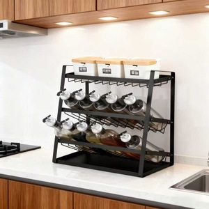 Multi Layer Metal Spice <b>Rack</b> With Wooden Lid For <b>Kitchen</b> Bottle Storage 3 Tier Organizer - Product Image 2