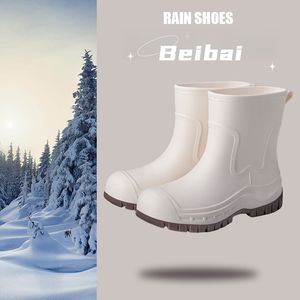 Bottes de pluie imperméables pour femmes de qualité bottes mi-épaisses Style doux chaussures d'eau en plein air chaussures imperméables pour les jours de pluie - Product Image 2