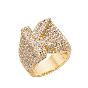 Hip Hop Custom 925 in argento Sterling <span class=keywords><strong>Cz</strong></span> Moissanite anelli gioielli ghiacciati 18K placcato oro A-Z con scritta anello per gli uomini - Product Image 5