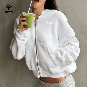 Felpa con Cappuccio <span class=keywords><strong>Oversize</strong></span> Personalizzata con Stampa a Rilievo, Alta Qualità in <span class=keywords><strong>Pile</strong></span> con Zip, Abbigliamento Sportivo da <span class=keywords><strong>Donna</strong></span> - Product Image 3