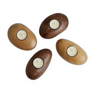 Porte-bougie décoratif en bois, support à bougie chauffe-plat rustique fait main pour la décoration intérieure, centre de table de mariage, fête - Product Image 2