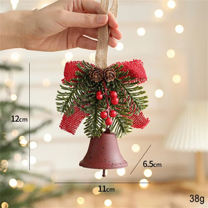 Handgefertigte Umweltfreundliche <span class=keywords><strong>Cartoon</strong></span>-Weihnachtsglocken Schleife Rote Frucht Tannenzweig Tannenzapfen Anhänger Weihnachtsbaum Glöckchen zum Aufhängen - Product Image 6
