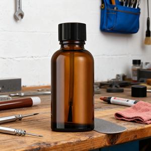 Bouteilles en verre transparent brun foncé industrielles avec bouchon à vis rond pour application de précision en <span class=keywords><strong>atelier</strong></span>, surface givrée - Product Image 2