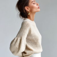 Pull en Mohair de haute qualité pour femmes manches ballon manches volumineuses pull en tricot chaud imprimé broderie grande taille longue