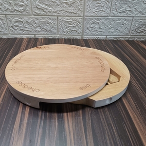 Tabla de Cortar <span class=keywords><strong>Queso</strong></span> Redonda de Bambú Personalizada al por Mayor con Juego de Cuchillos de Acero Inoxidable de 4 Piezas, Mini Tabla de Charcutería - Product Image 2
