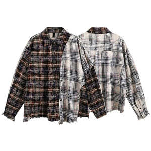 Chemise en flanelle délavée à carreaux surdimensionnée pour homme, respirante, à manches longues, col rabattu, décontractée, pour l'automne - Product Image 5