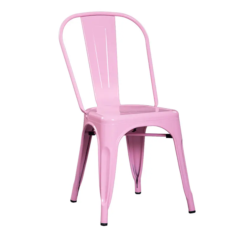 Chaises de café chaise meubles restaurant sillas chaises industrielles hôtel fer métal matériel empilable rose chaise de salle à manger