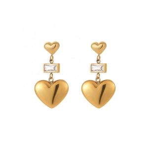Boucles d'oreilles pendantes à double cœur de conception de niche européenne et américaine, élégantes en acier inoxydable et zircon, tendance, mode, simples et originales - Product Image 5