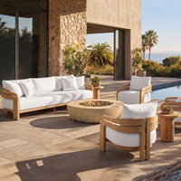 Massives Teakholz Outdoor-Sofa-Set mit 3-Sitzer-Sofa und Sesseln für Luxus-Garten-Terrassen-Loungebereich Projekt-Möbel
