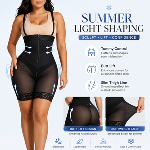 Body sculptant grande taille pour femme avec fermeture éclair, dentelle et effet push-up fessier, fin et respirant - Product Image 3