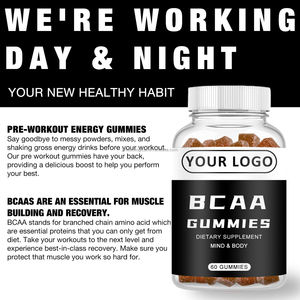 Aminoácidos de cadena ramificada 500 mg Gomitas para la recuperación de energía BCAA Vegano Pectina sin azúcar Nutrición deportiva para adultos - Product Image 6