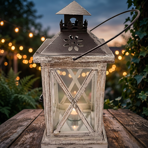 Farol Redondo Único de Estilo Marroquí de Madera con Contenedor de Vela de Hormigón, Vidrio y Portavelas de Mármol de Alta Calidad - Product Image 5