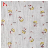 Tissu en coton biologique double gaze imprimé dessin animé, crêpe froissé 40*40, mousseline tissée pour vêtements de bébé