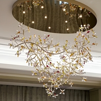 Lustre LED FireLux sur mesure, moderne, coloré, en forme de fleur de cristal, pour plafond haut, décoration d'hôtel, villa, maison