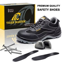 Chaussures de sécurité industrielles pour hommes Tiger Master, embout en acier, plaque intermédiaire en acier, cuir noir, résistance à l'huile et à la glisse, semelle en PU, OEM