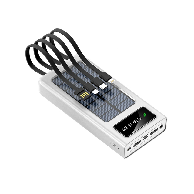 Outdoor Power Bank Fast Charging Solar Energy Display Mobile Phone Charger 20000mAh USB Input LED Display Cables Built-in