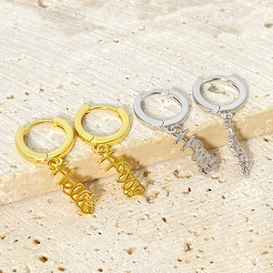 Pendientes de Aro de Cobre Chapado en Oro con Circonita y Letra HELLO, Joyería de Moda para Mujer - Product Image 2