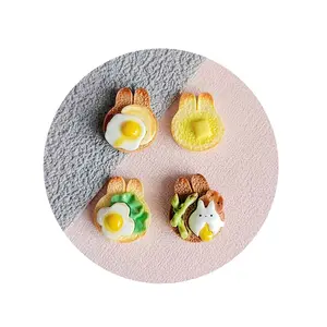 仿真动物兔吐司3D树脂平背凸圆形微型食品艺术供应装饰