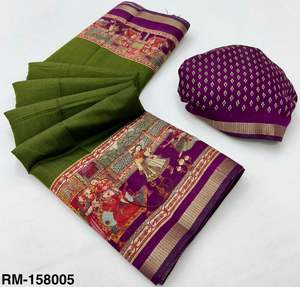 Chanderi lin Saree Kalamkari impression tissage bordure ethnique Style indien bas prix taille libre tenue de fête pour les filles spécial - Product Image 3