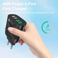 Nouveau produit 2025 – Bloc chargeur mural ignifuge 4-en-1 rapide 2USB + 2PD 3.0 40W OTP pour appareil photo (blanc, noir, jaune)