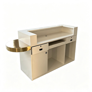 Modern White Fluted Reception Desk With Gold Stainless Steel Curved Panel Custom Beauty Salon Spa Nail Shop Front Reception - Product Image 5