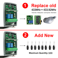 Récepteur universel 433MHz Commande de télécommande 9V-24V Contrôleur de récepteur de porte de garage 433.92MHz Code fixe et code roulant