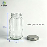 Pot en verre transparent de 330 ml, haut et côtelé, avec couvercle métallique à vis, idéal pour le miel, la confiture, la sauce chili et l'emballage alimentaire