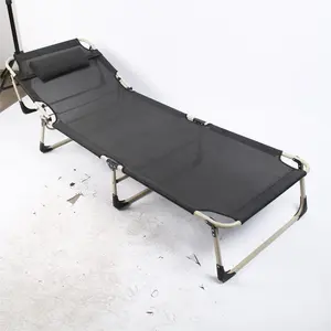Modern Outdoor Portable Furniture Oxford Fabric Steel Tube Double Folding Beach Sun Bed with Pillow