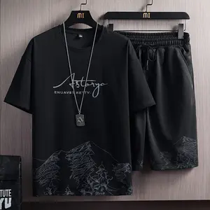 Conjunto de camiseta de manga corta para hombre, camiseta de gran tamaño, novedad de verano, conjuntos de venta completa, tendencia de moda, soporte personalizado, camiseta pesada