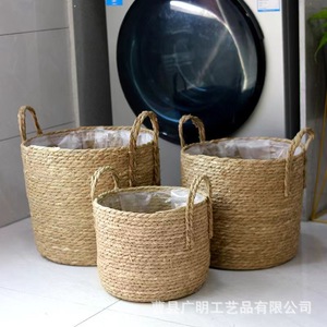 Rattan <b>Storage</b> <b>Basket</b> Round Portable Clothing Organizer For Laundry And Toy <b>Storage</b> - Product Image 3