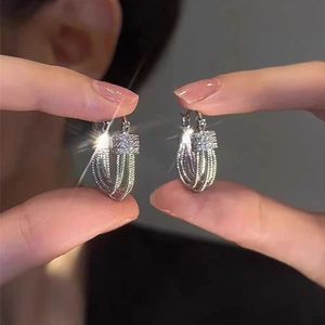 U Shape <b>Hoop</b> Earrings Gold Zinc Alloy Channel Setting Zircon Inlay Party Fashion Jewelry - Product Image 2