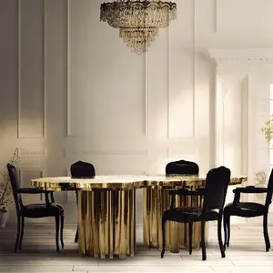 Springlegroup modern design custom art deco metal table irregular live edge high unique royal gold dining table stainless steel