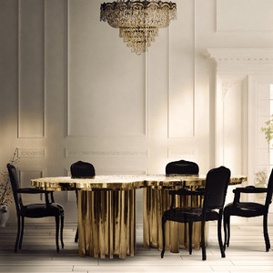 2022 custom art deco irregular live edge high unique royal gold dining table stainless steel
