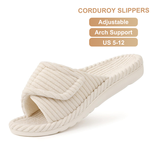 Pantofole da <span class=keywords><strong>Donna</strong></span> <span class=keywords><strong>per</strong></span> Casa con Punta Aperta Regolabile, Supporto <span class=keywords><strong>per</strong></span> Arco Plantare in Memory Foam, Antiscivolo, in Velluto a Coste - Product Image 1