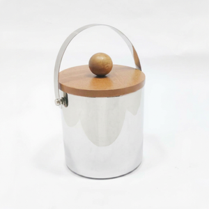 Premium Shiny Silver Stainless Steel Ice <b>Bucket</b> <b>with</b> Wooden <b>Lid</b> and Ice Tong Double Wall Barware for Home Party - Product Image 1