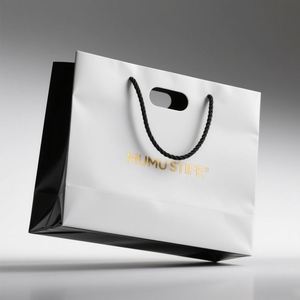 Sac de courses de luxe en papier kraft écologique avec poignées en ruban de coton et papier couché résistant pour supermarché et bijouterie - Product Image 1