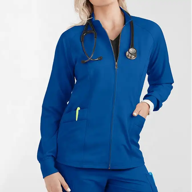 Uniformes médicos de enfermería, con cremallera frontal, raglán, manga larga, chaqueta de enfermera, uniforme médico