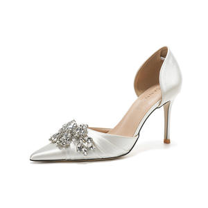 Escarpins de mariée blancs élégants à talons hauts style français pour femme 2026 avec strass, chaussures de cérémonie ouvertes pour mondaine - Product Image 1