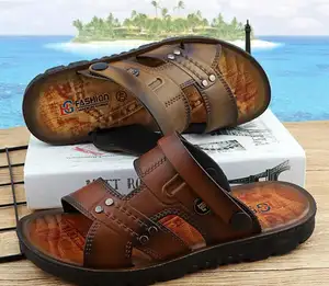 Fabrika fiyat deri ev terlik sandalet t-kayışı plaj ayakkabı çift sapanlar terlik erkek sandalet