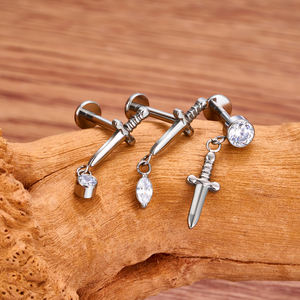 Gaby G23 titanio 16G doble CZ espada ópalo colgante oreja Tragus hélice cartílago Stud encanto gota pendiente Piercing joyería boda - Product Image 4